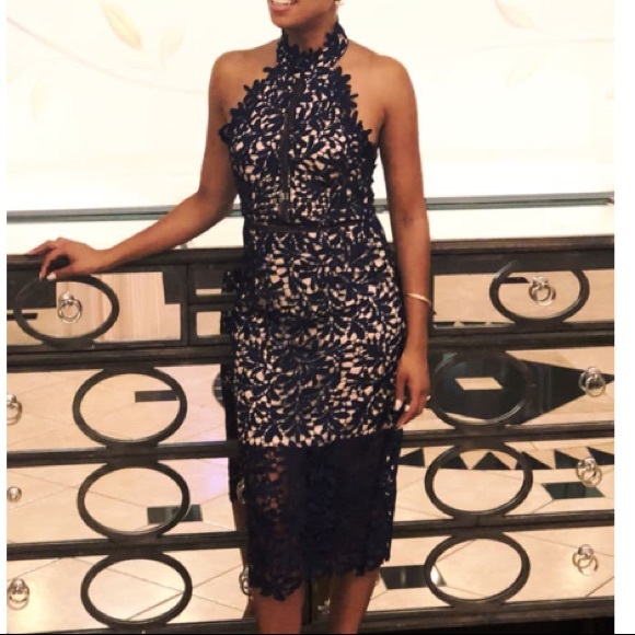 Dresses & Skirts - Lulus Divine Destiny Navy Blue Lace Midi Dress